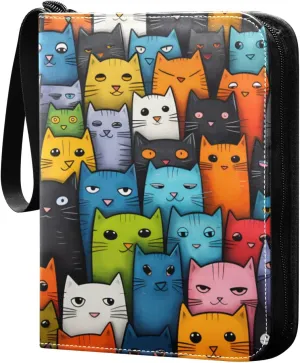Bright Colorful Cats Card Binder 4 Pocket Trading Card Binder Portable Cards Collection Book with Zipper