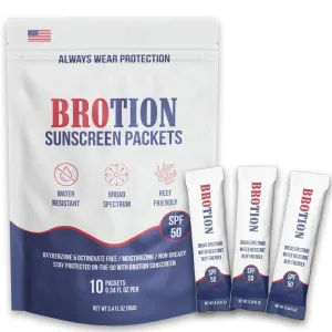 Broad Spectrum SPF 50 Travel Size Sunscreen Packets – Water Resistant and Non-Greasy – Oxybenzone & Octinoxate Free – Perfect Party Favors 0.34 Fl Oz (Pack of 10)