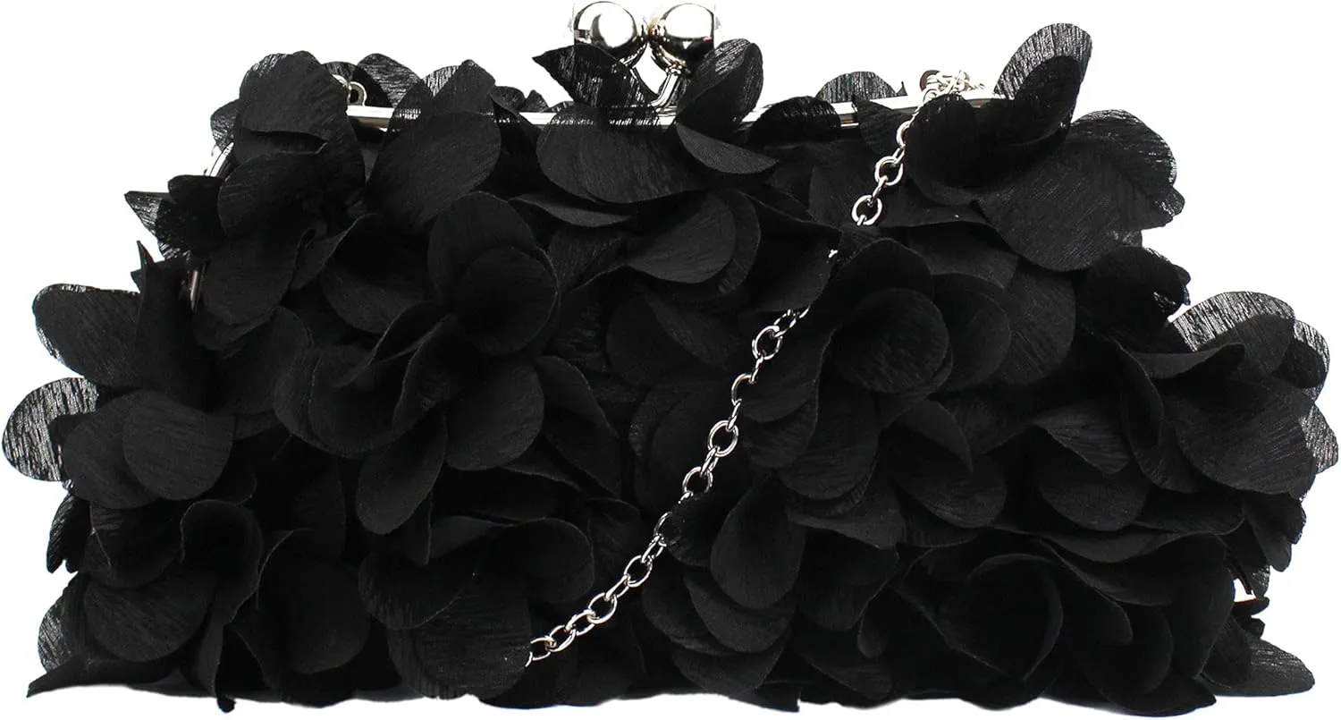 Buddy Women Rose Shaped Clutch Soft Satin Wristlet Handbag Wedding Party Purse
