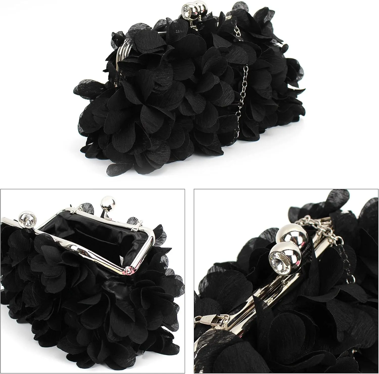Buddy Women Rose Shaped Clutch Soft Satin Wristlet Handbag Wedding Party Purse