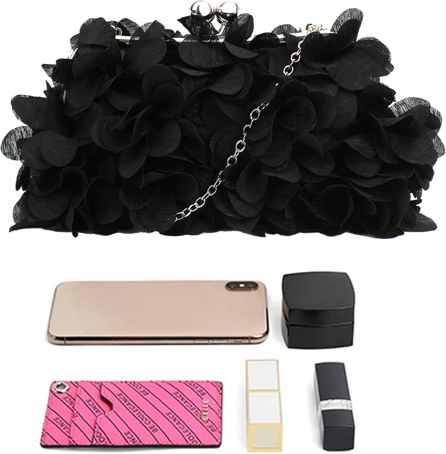 Buddy Women Rose Shaped Clutch Soft Satin Wristlet Handbag Wedding Party Purse