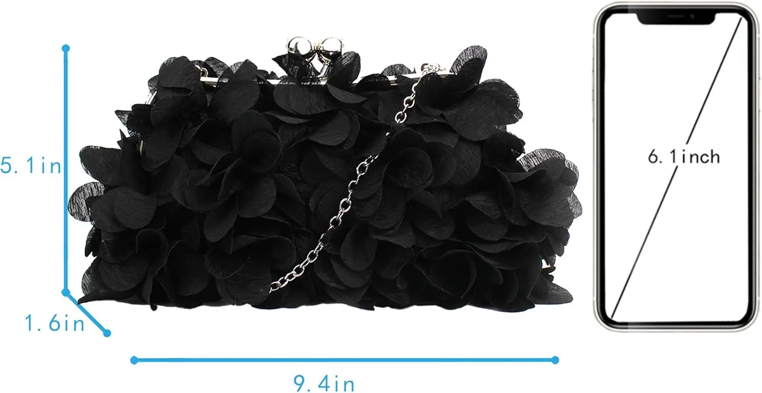 Buddy Women Rose Shaped Clutch Soft Satin Wristlet Handbag Wedding Party Purse