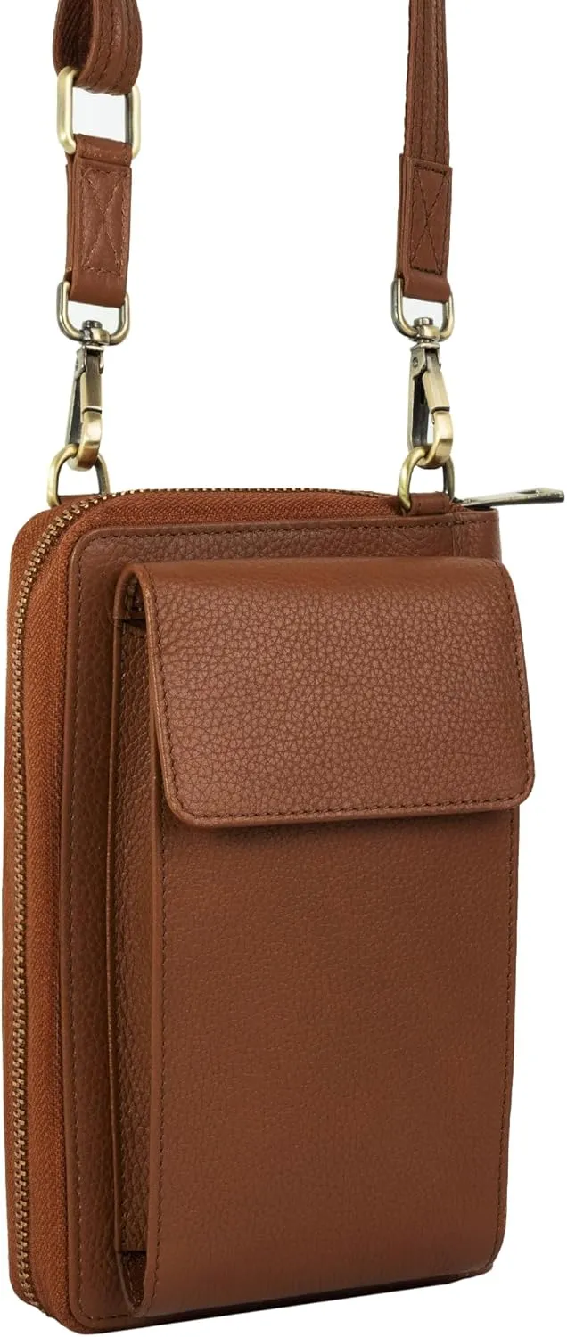 BULL GUARD Crossbody Leather Wallet Phone Purse, Anti Theft and RFID Blocking, Small Elegant Design for Travel