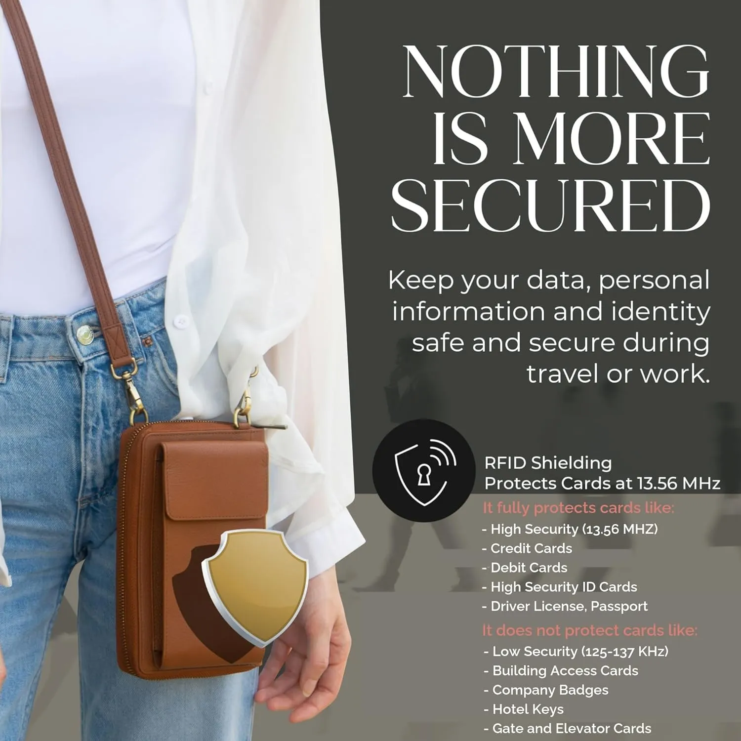 BULL GUARD Crossbody Leather Wallet Phone Purse, Anti Theft and RFID Blocking, Small Elegant Design for Travel