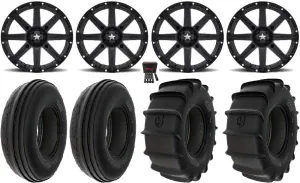 Bundle - 9 Items: MSA Clutch 14" Wheels Black 30" Sand Tires [4x137 Bolt Pattern 12mmx1.5 Lug Kit]