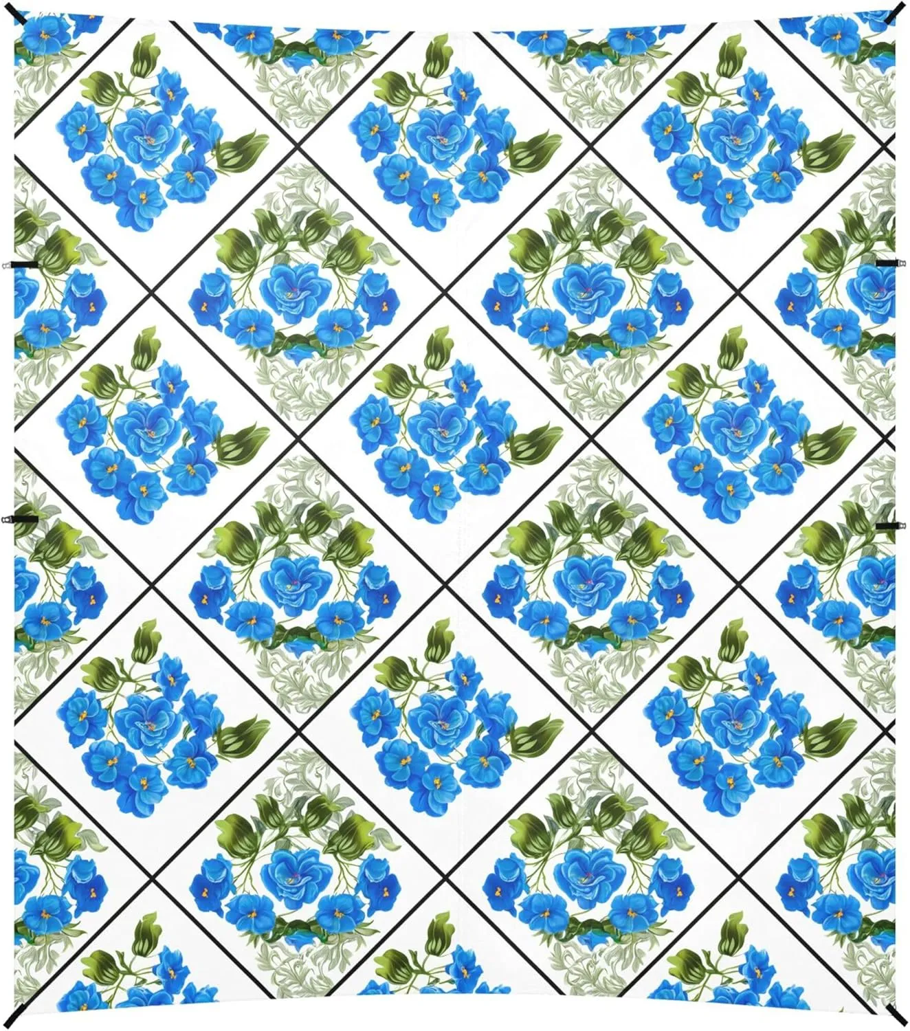 Burbuja Blue Flowers in Shaped Lattice Beach Canopy Windproof Beach Tent Sun Shade with 4 Sandbags & Sand Shovel, Portable Sun Shelter for Family Camping Picnic