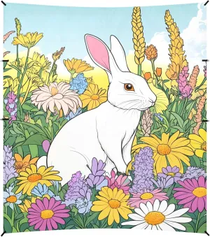 Burbuja Cartoon Rabbit in Flowers Beach Canopy Windproof Beach Tent Sun Shade with 4 Sandbags & Sand Shovel, Portable Sun Shelter for Family Camping Picnic