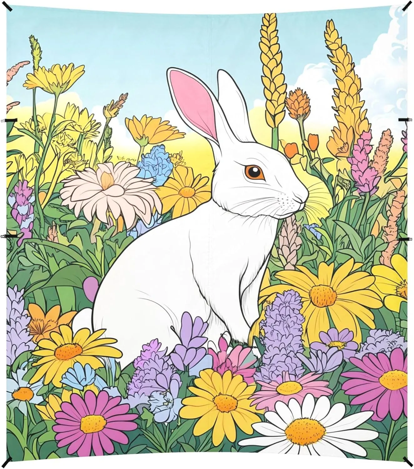 Burbuja Cartoon Rabbit in Flowers Beach Canopy Windproof Beach Tent Sun Shade with 4 Sandbags & Sand Shovel, Portable Sun Shelter for Family Camping Picnic