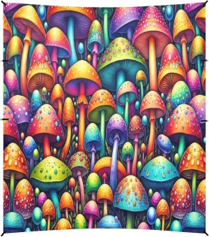 Burbuja Colorful Mushrooms Beach Canopy Windproof Beach Tent Sun Shade with 4 Sandbags & Sand Shovel, Portable Sun Shelter for Family Camping Picnic