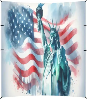 Burbuja Statue of Liberty American Flag Beach Canopy Windproof Beach Tent Sun Shade with 4 Sandbags & Sand Shovel, Portable Sun Shelter for Family Camping Picnic