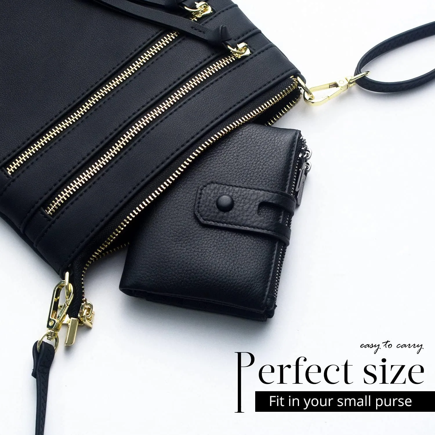 Bveyzi Small Soft Leather Wallet for Women RFID Blocking Ladies Card Holder with Double Zipper Pocket
