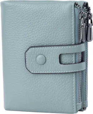 Bveyzi Small Soft Leather Wallet for Women RFID Blocking Ladies Card Holder with Double Zipper Pocket