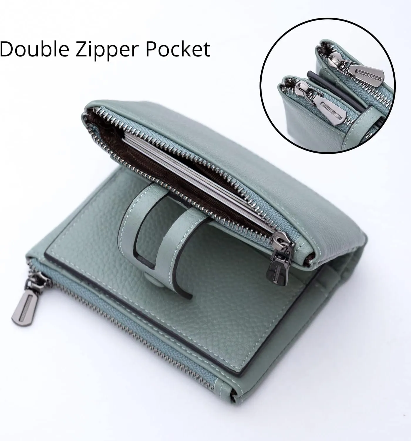 Bveyzi Small Soft Leather Wallet for Women RFID Blocking Ladies Card Holder with Double Zipper Pocket