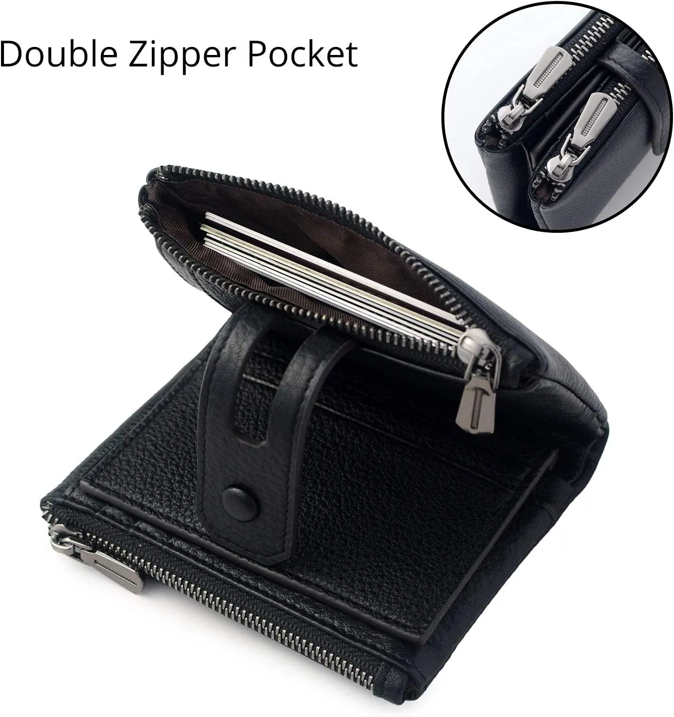 Bveyzi Small Soft Leather Wallet for Women RFID Blocking Ladies Card Holder with Double Zipper Pocket