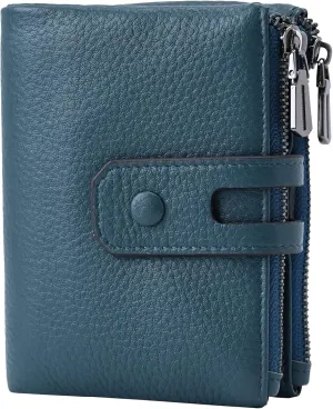 Bveyzi Small Soft Leather Wallet for Women RFID Blocking Ladies Card Holder with Double Zipper Pocket