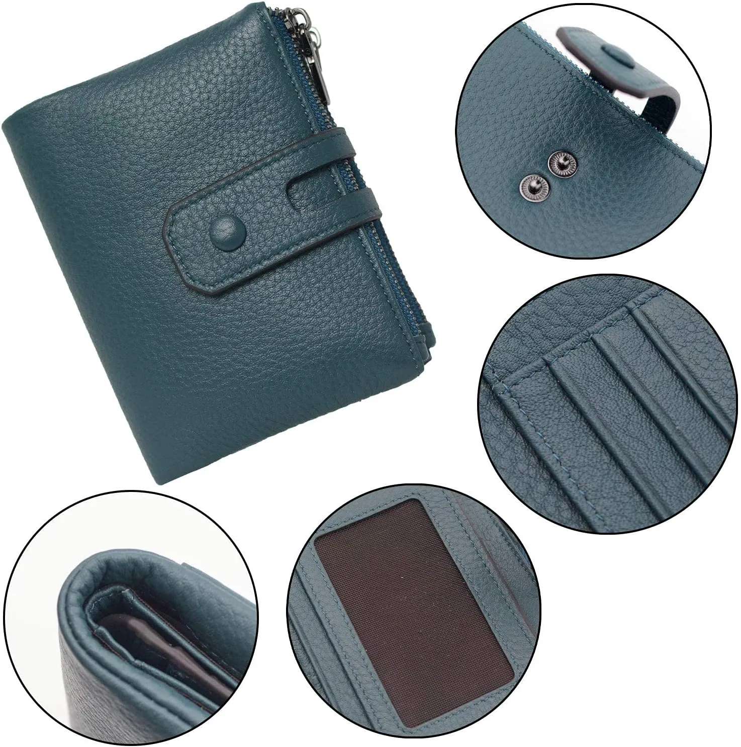 Bveyzi Small Soft Leather Wallet for Women RFID Blocking Ladies Card Holder with Double Zipper Pocket