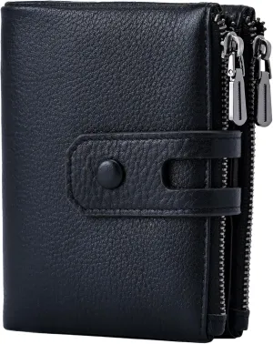 Bveyzi Small Soft Leather Wallet for Women RFID Blocking Ladies Card Holder with Double Zipper Pocket
