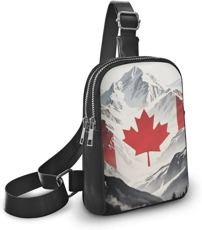 Canada Mount Print Sling Bag Crossbody Backpack for Women, Canada Flag Chest Shoulder Backpack Fanny Pack Travel Purse with Adjustable Strap
