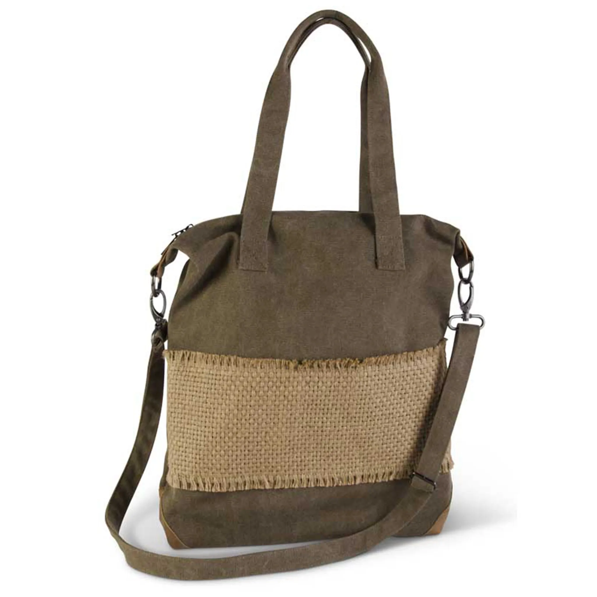 Canvas and Burlap Crossbody Bag