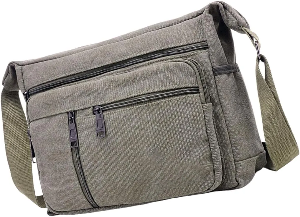 Canvas Crossbody Bag for Men Casual Shoulder Bag with Large Capacity Multi Layer Satchel for Travel and Work