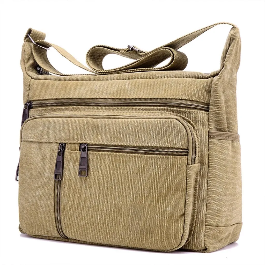 Canvas Crossbody Bag for Men Casual Shoulder Bag with Large Capacity Multi Layer Satchel for Travel and Work