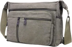 Canvas Crossbody Bag for Men Casual Shoulder Bag with Large Capacity Multi Layer Satchel for Travel and Work
