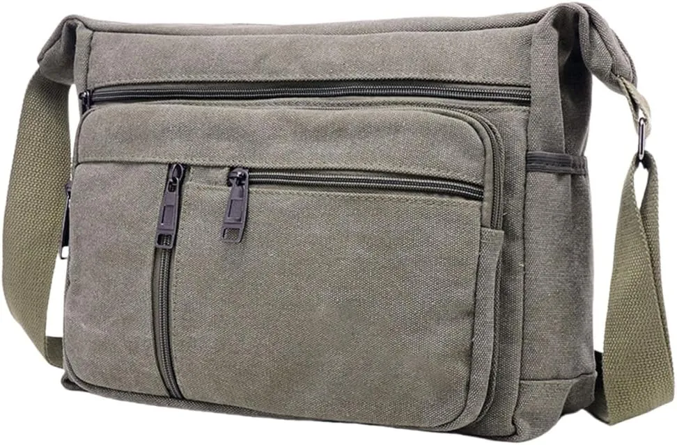 Canvas Crossbody Bag for Men Casual Shoulder Bag with Large Capacity Multi Layer Satchel for Travel and Work