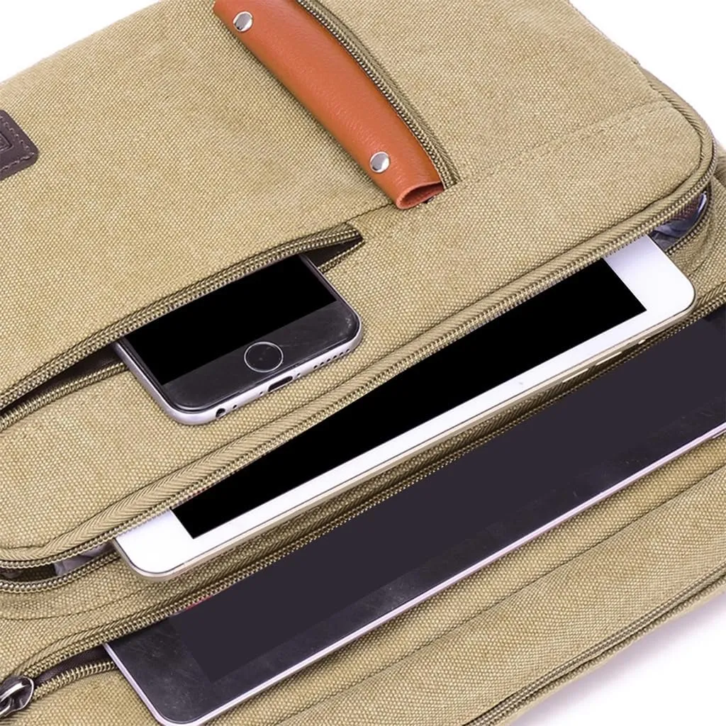 Canvas Crossbody Bag for Men Casual Shoulder Bag with Large Capacity Multi Layer Satchel for Travel and Work