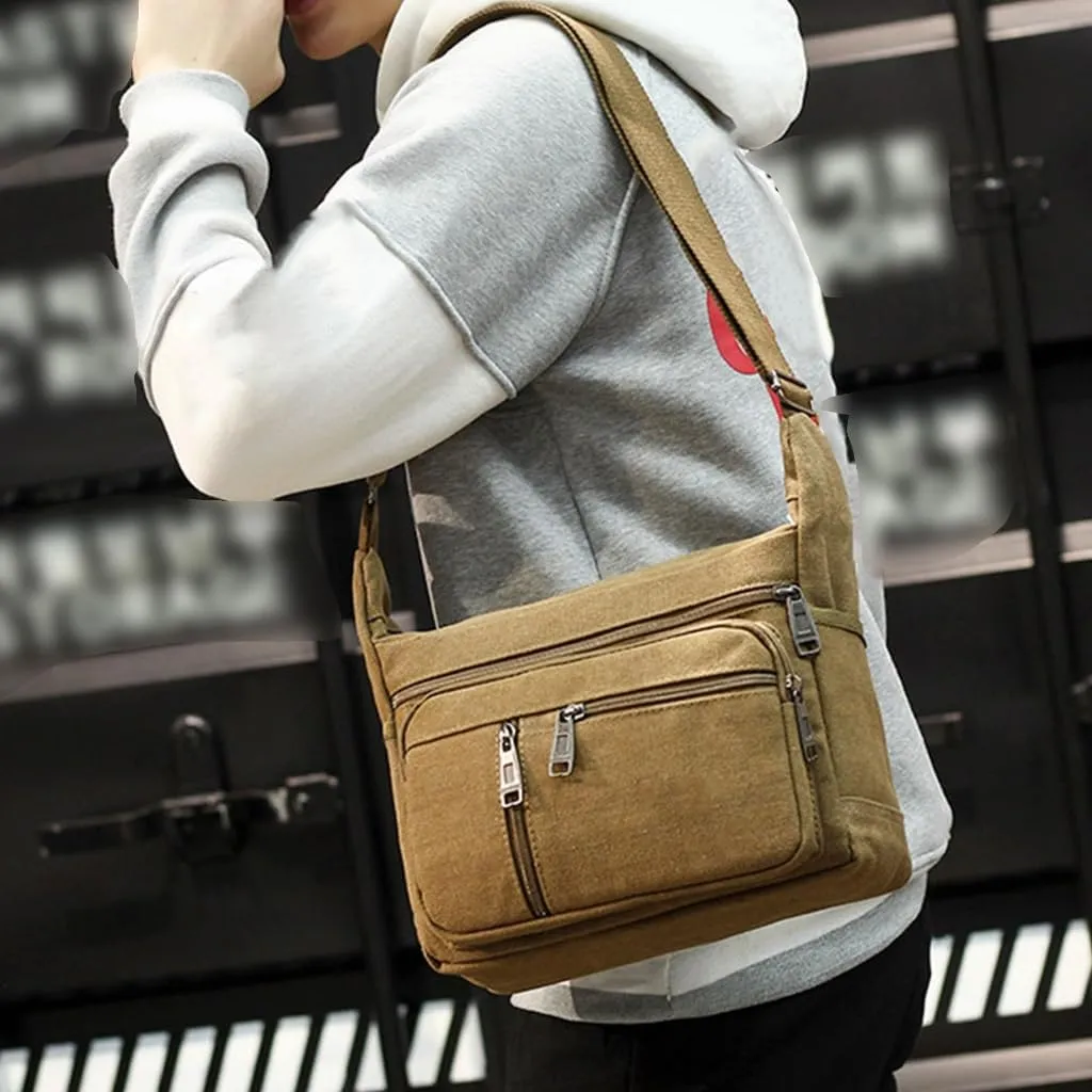 Canvas Crossbody Bag for Men Casual Shoulder Bag with Large Capacity Multi Layer Satchel for Travel and Work