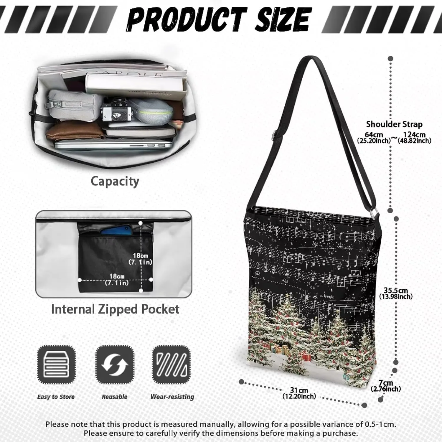 Canvas Crossbody Bag with Zipper Women Handbag Shoulder Bag Large Size Shoulder Purse Handbag Tote Bag with Strap