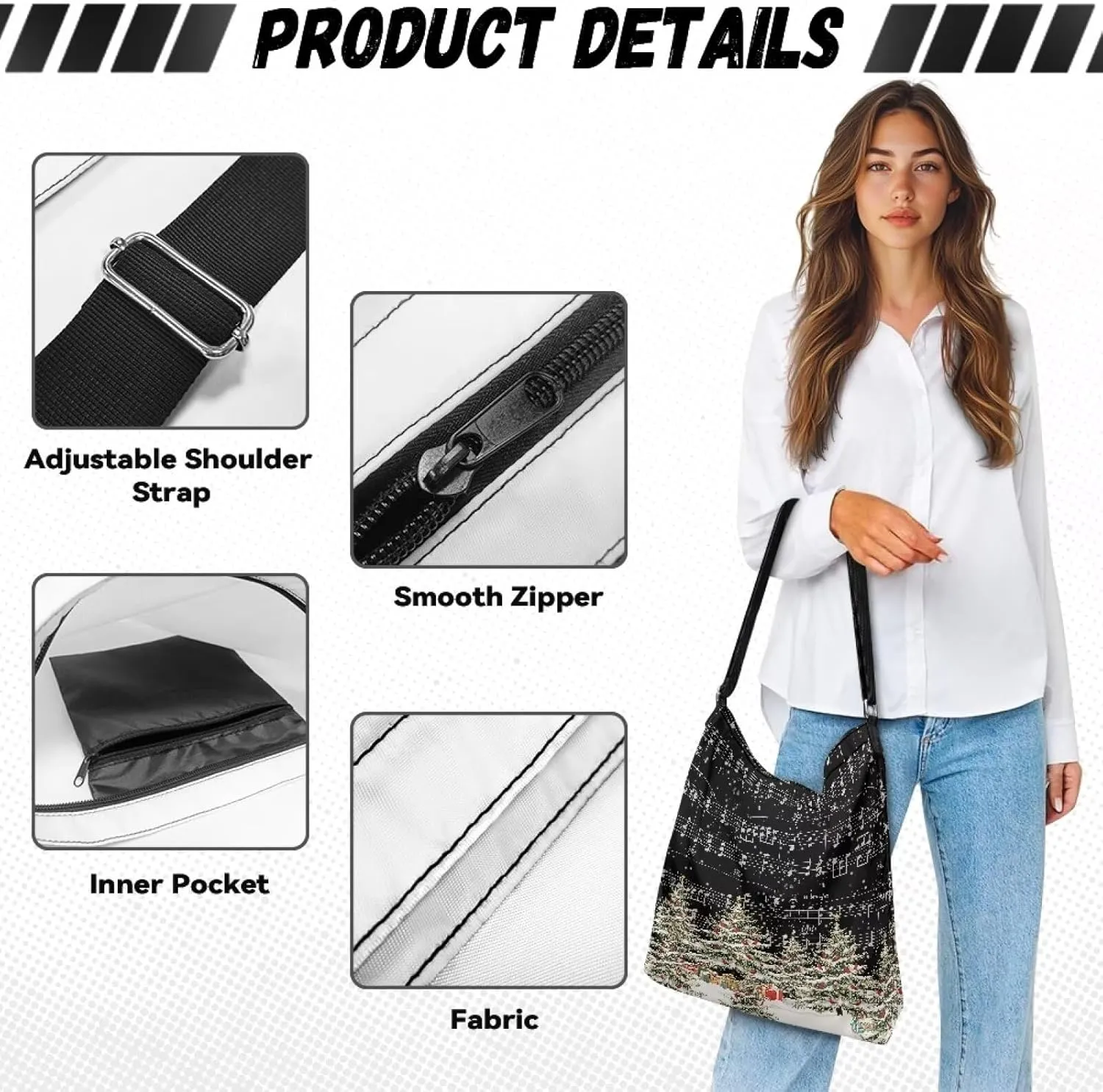Canvas Crossbody Bag with Zipper Women Handbag Shoulder Bag Large Size Shoulder Purse Handbag Tote Bag with Strap