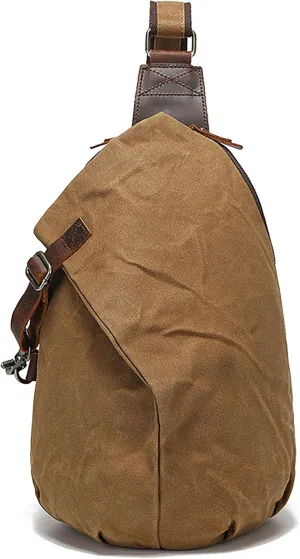 Canvas Sling Bag Crossbody Small Sling Backpack Chest Daypack Shoulder Casual Daypack for Men Women, Khaki, One Size