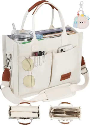 Canvas Tote Bag Purse for Women with Zipper Closure, Individual Compartments & Bottom Suppor
