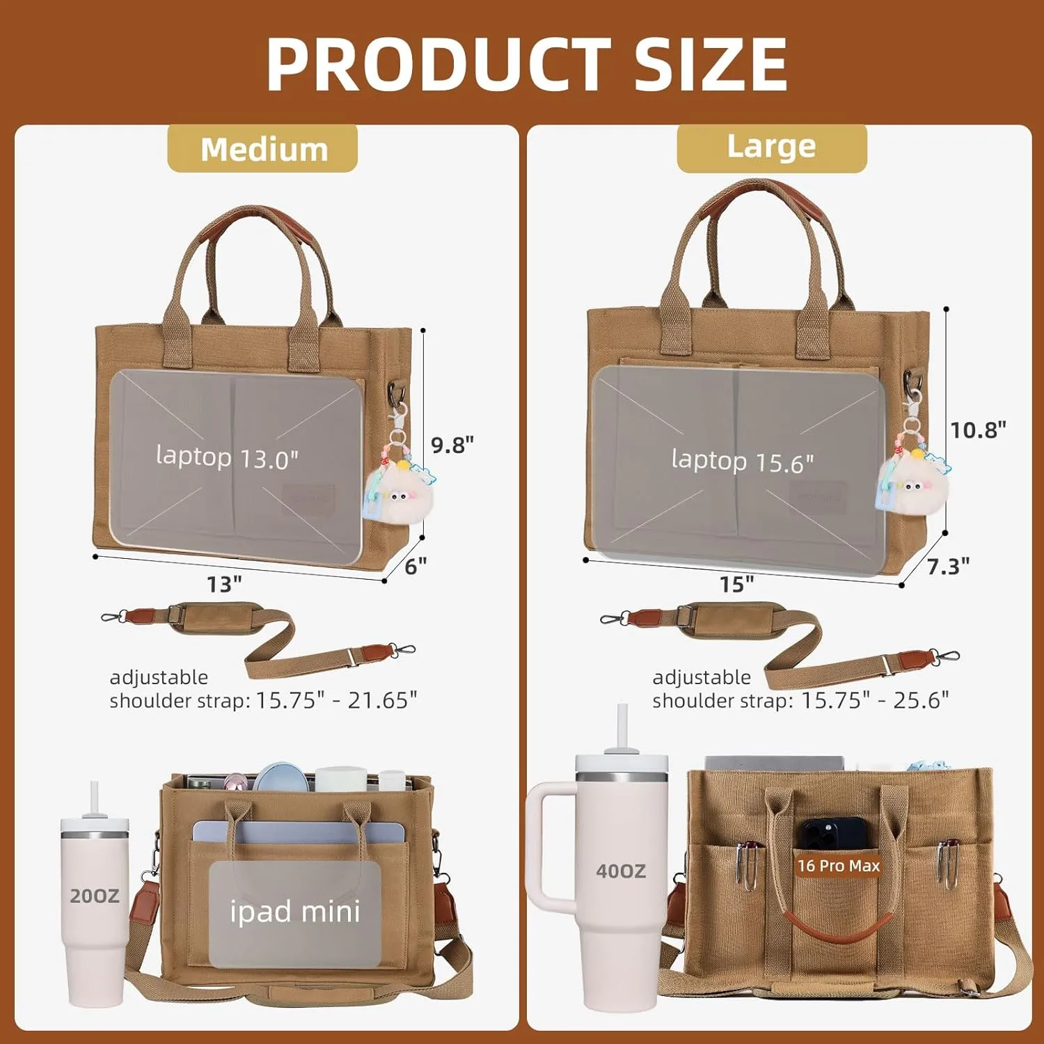 Canvas Tote Bag Purse for Women with Zipper Closure, Individual Compartments & Bottom Suppor