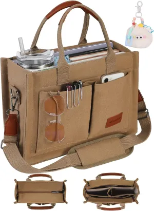 Canvas Tote Bag Purse for Women with Zipper Closure, Individual Compartments & Bottom Suppor