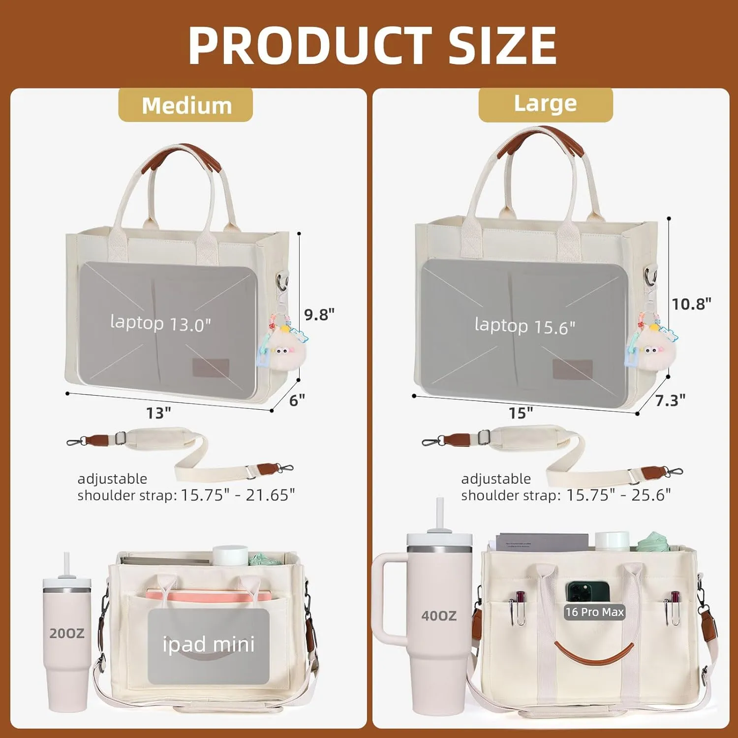 Canvas Tote Bag Purse for Women with Zipper Closure, Individual Compartments & Bottom Suppor