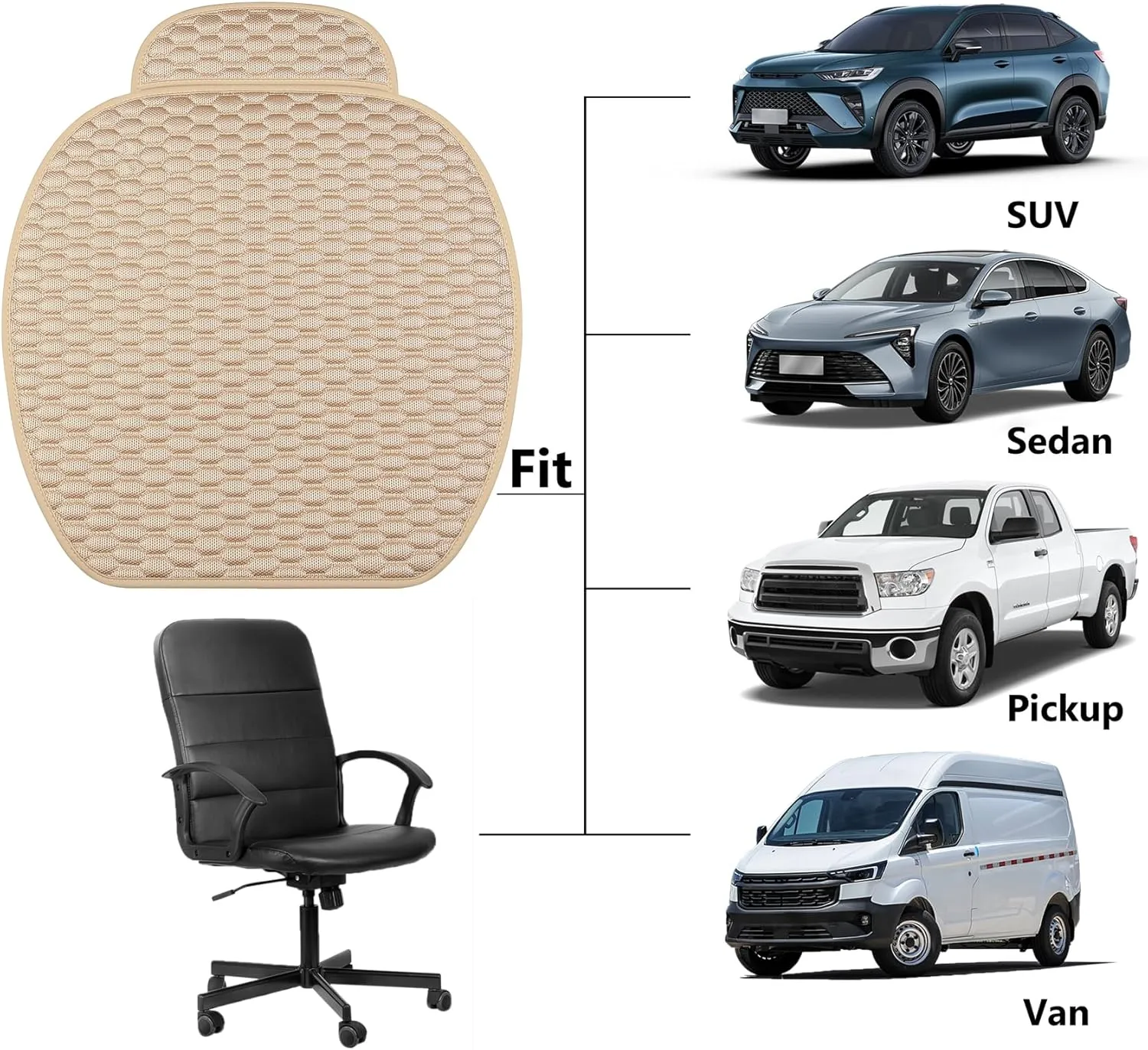 CAPITAUTO Car Seat Covers Cushion Pad,2PCS Front Bottom Seat Covers for Cars,Super Breathable,Storage Bags,Anti-Slip,Universal Automotive Seat Covers Fit for Most Sedans SUV Pick-up(2Pcs Beige)