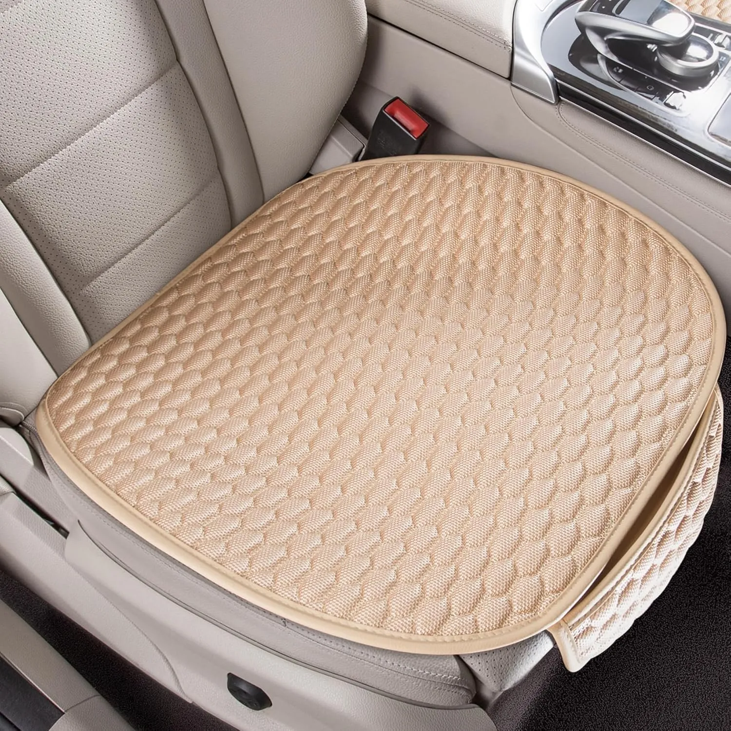 CAPITAUTO Car Seat Covers Cushion Pad,2PCS Front Bottom Seat Covers for Cars,Super Breathable,Storage Bags,Anti-Slip,Universal Automotive Seat Covers Fit for Most Sedans SUV Pick-up(2Pcs Beige)