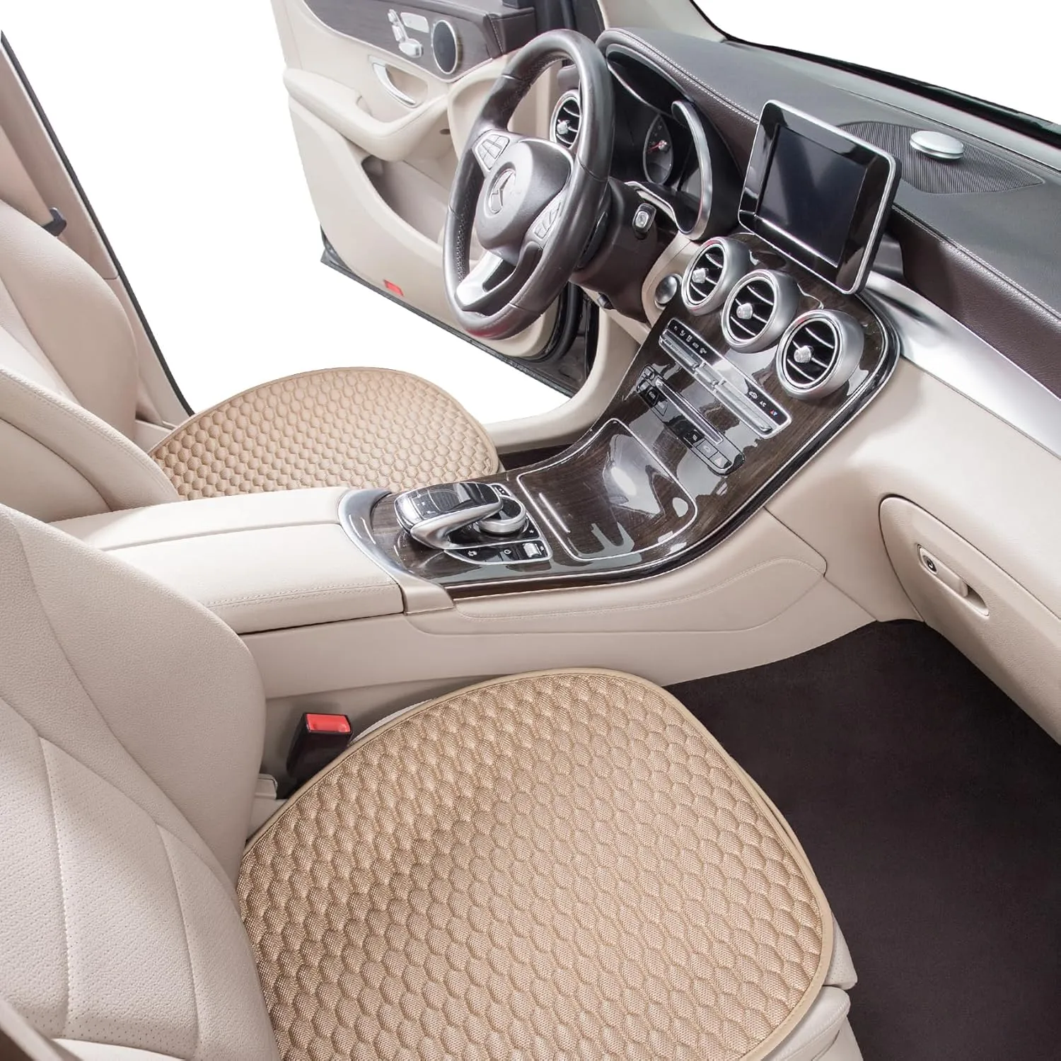 CAPITAUTO Car Seat Covers Cushion Pad,2PCS Front Bottom Seat Covers for Cars,Super Breathable,Storage Bags,Anti-Slip,Universal Automotive Seat Covers Fit for Most Sedans SUV Pick-up(2Pcs Beige)