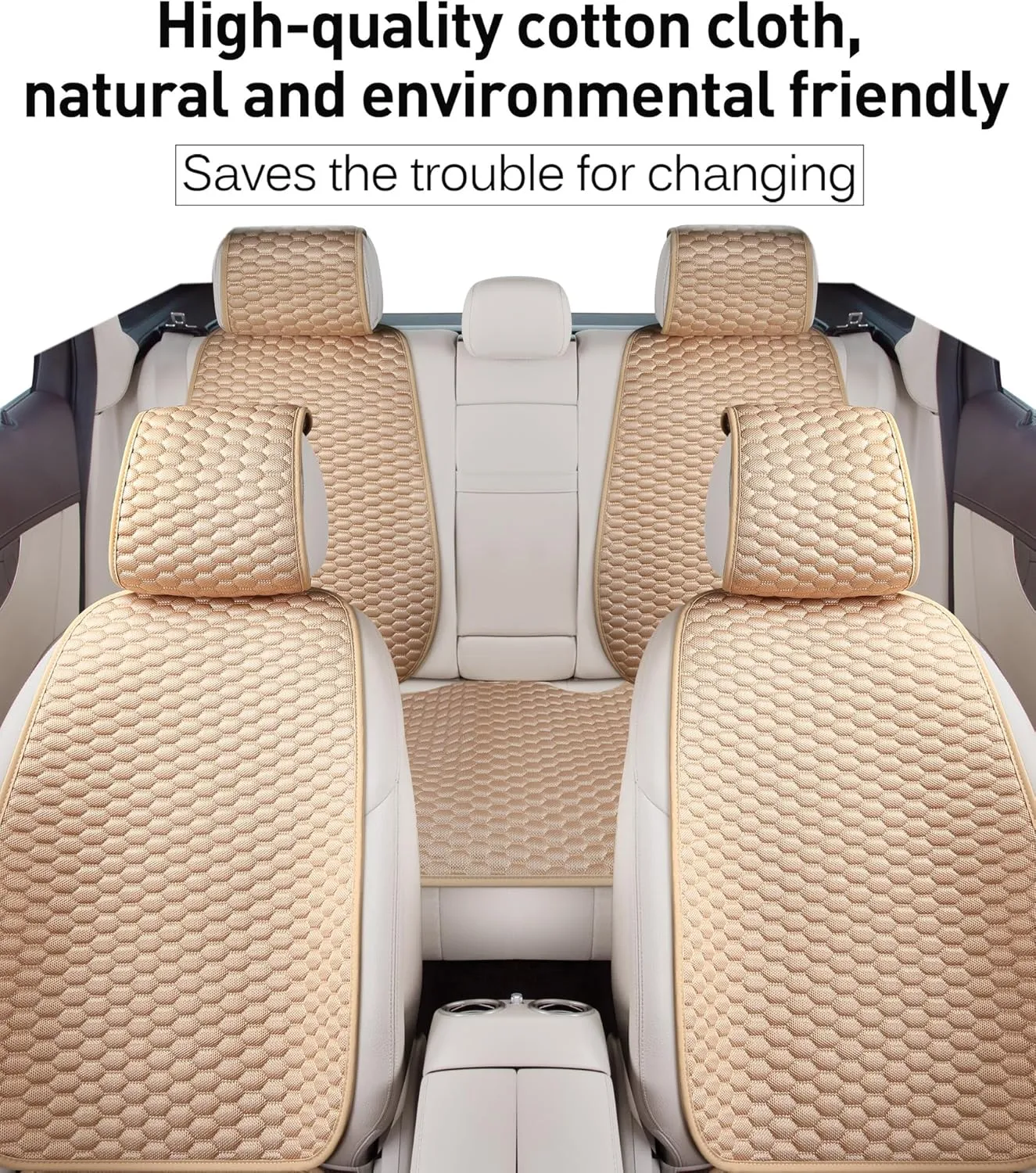 CAPITAUTO Car Seat Covers Cushion Pad,2PCS Front Bottom Seat Covers for Cars,Super Breathable,Storage Bags,Anti-Slip,Universal Automotive Seat Covers Fit for Most Sedans SUV Pick-up(2Pcs Beige)