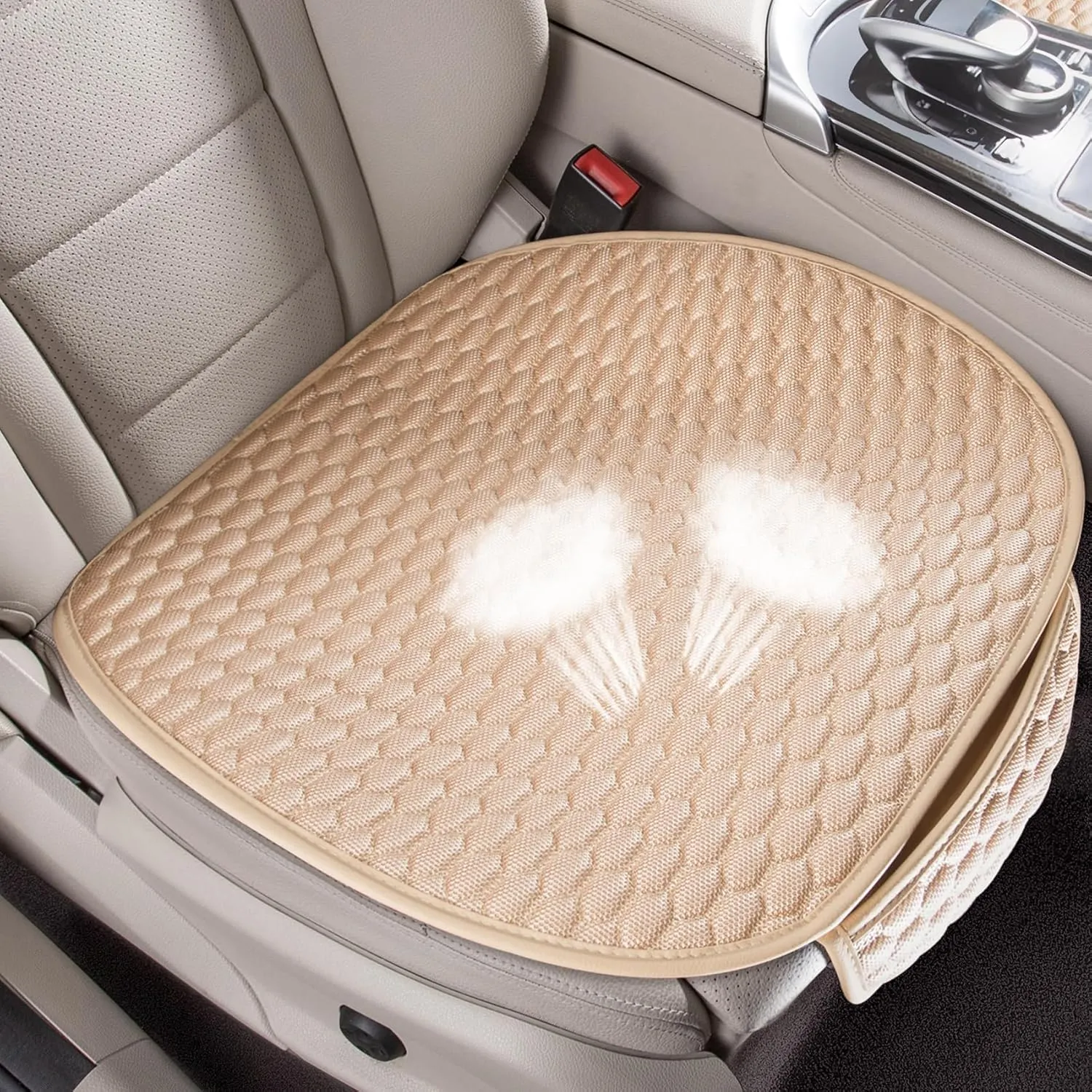 CAPITAUTO Car Seat Covers Cushion Pad,2PCS Front Bottom Seat Covers for Cars,Super Breathable,Storage Bags,Anti-Slip,Universal Automotive Seat Covers Fit for Most Sedans SUV Pick-up(2Pcs Beige)