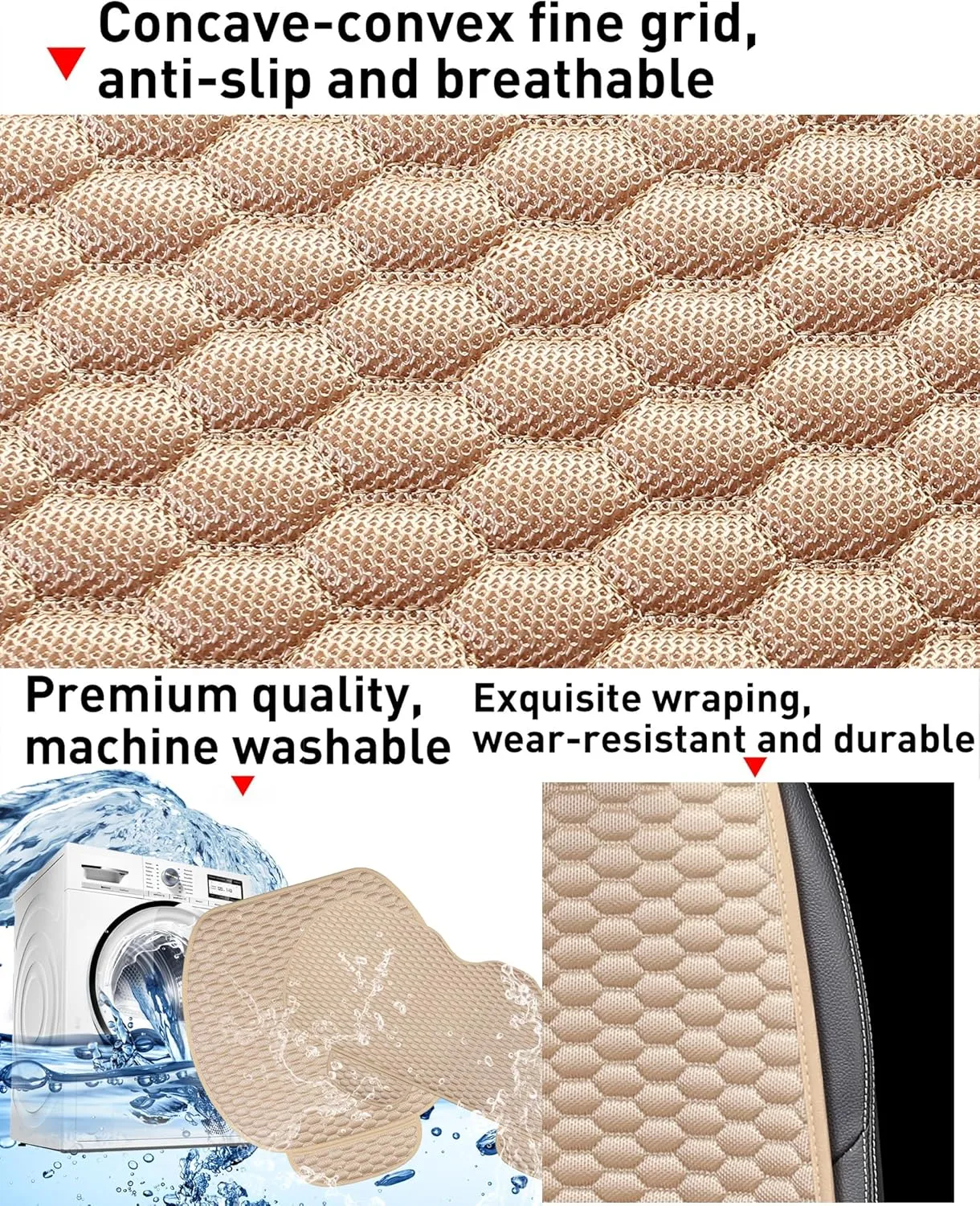 CAPITAUTO Car Seat Covers Cushion Pad,2PCS Front Bottom Seat Covers for Cars,Super Breathable,Storage Bags,Anti-Slip,Universal Automotive Seat Covers Fit for Most Sedans SUV Pick-up(2Pcs Beige)
