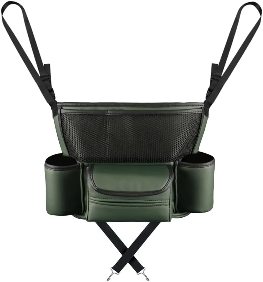 Car Handbag Holder Between Seats, PU Leather Large Capacity Car Purse Holder for Front Seat, Seat Back Net Bag Double-sided Tissue Storage Handbag Holder Car Accessories (Army Green)