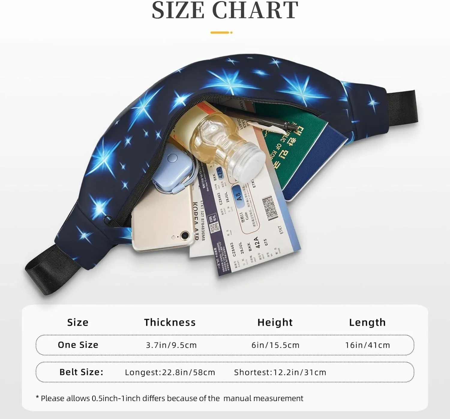 Cartoon Blue Star Print Large Crossbody Fanny Pack, Cute Waterproof Waist Pack Belt Bag For Men, Women, Stylish Running Accessory