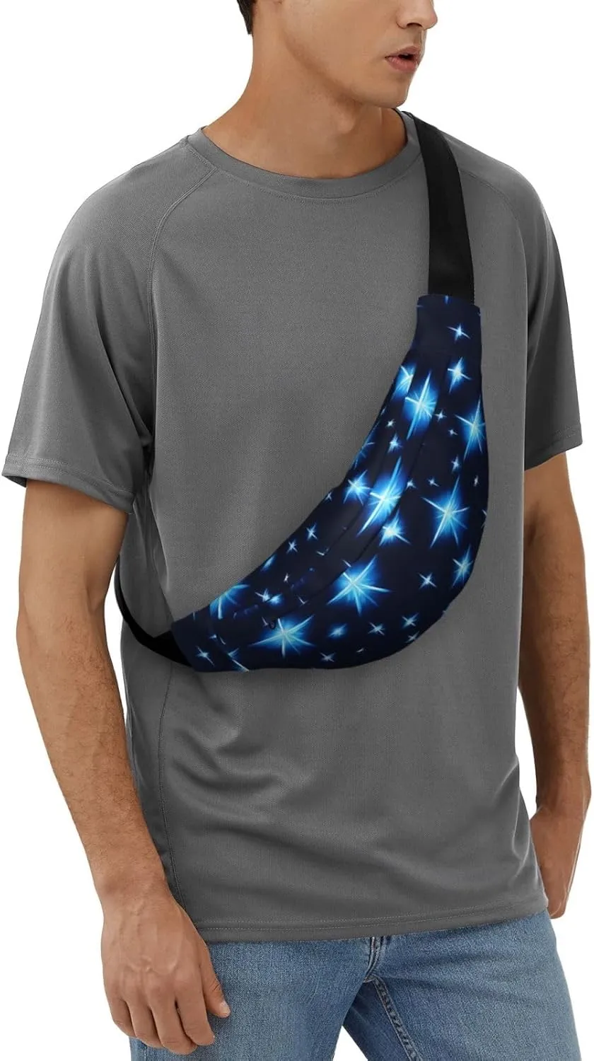 Cartoon Blue Star Print Large Crossbody Fanny Pack, Cute Waterproof Waist Pack Belt Bag For Men, Women, Stylish Running Accessory
