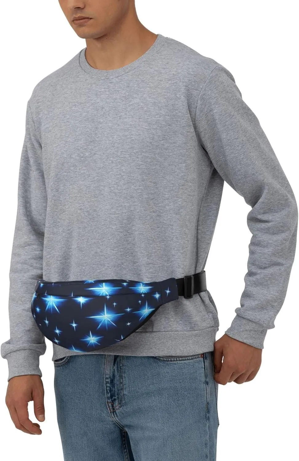 Cartoon Blue Star Print Large Crossbody Fanny Pack, Cute Waterproof Waist Pack Belt Bag For Men, Women, Stylish Running Accessory