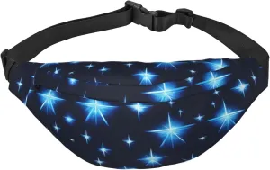 Cartoon Blue Star Print Large Crossbody Fanny Pack, Cute Waterproof Waist Pack Belt Bag For Men, Women, Stylish Running Accessory