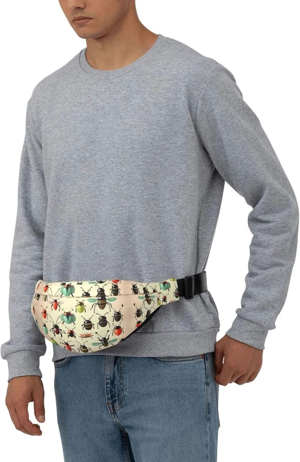 Cartoon Small Insects Print Large Crossbody Fanny Pack, Cute Waterproof Waist Pack Belt Bag For Men, Women, Stylish Running Accessory