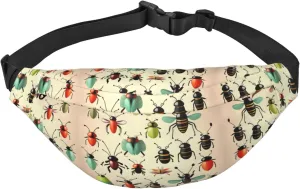 Cartoon Small Insects Print Large Crossbody Fanny Pack, Cute Waterproof Waist Pack Belt Bag For Men, Women, Stylish Running Accessory