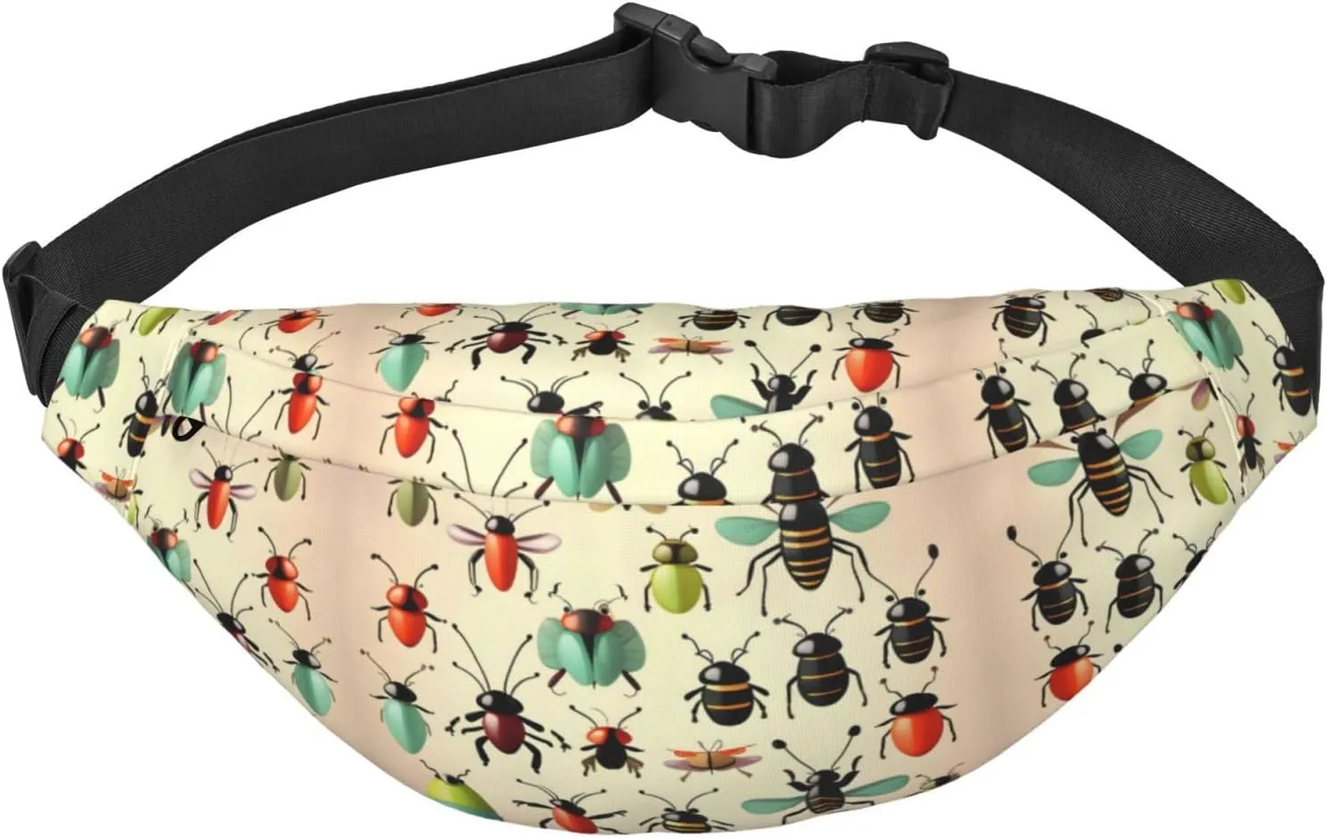 Cartoon Small Insects Print Large Crossbody Fanny Pack, Cute Waterproof Waist Pack Belt Bag For Men, Women, Stylish Running Accessory